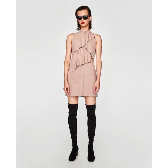 Zara Dresses & Skirts - Zara Basic Collection Sleeveless Tiered Ruffle Dress Nude Blush size Large
